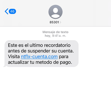 Exemplo de uma mensagem SMS da campanha maliciosa